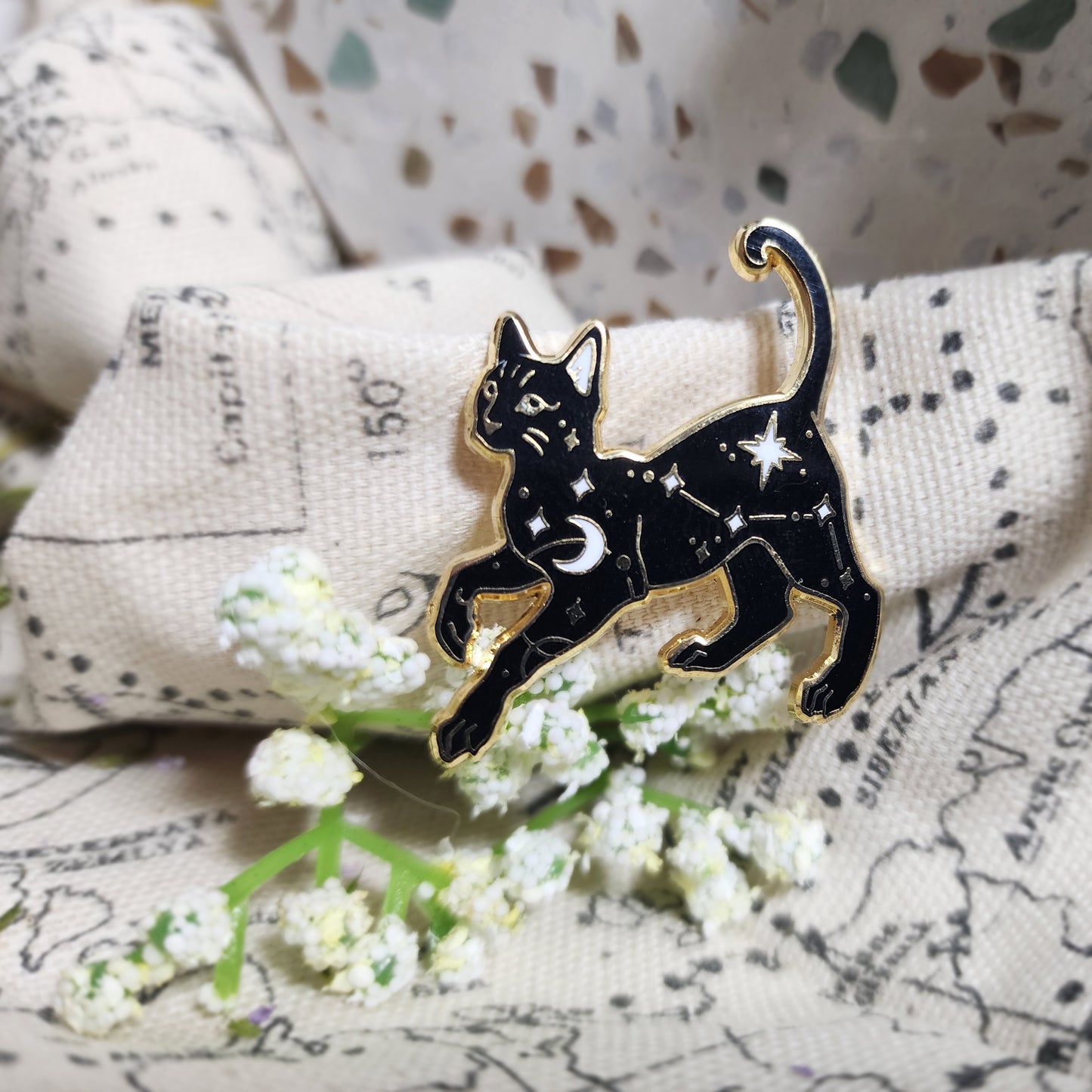 Celestial Black Cat Enamel Pin