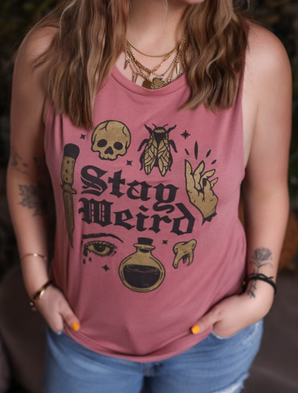 Stay Weird Mauve Muscle Tank