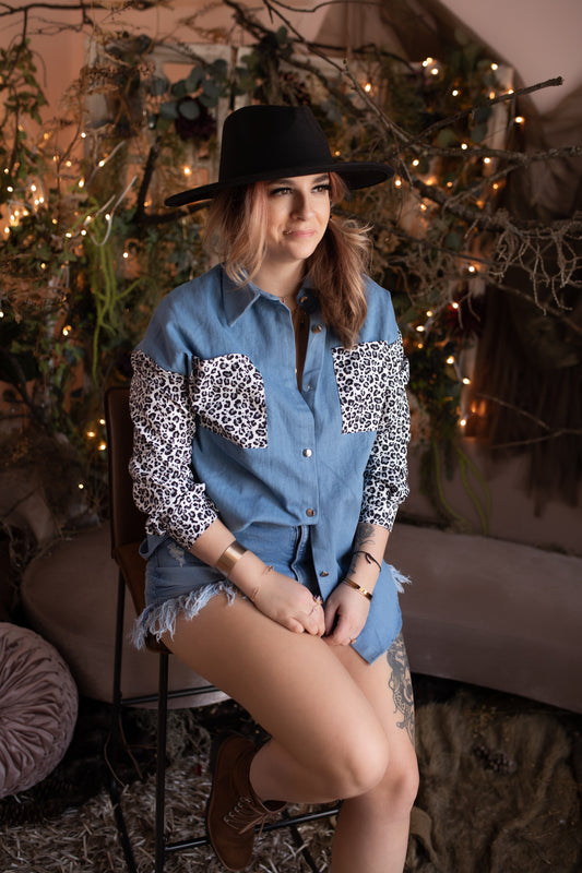 Denim & Leopard Button Up