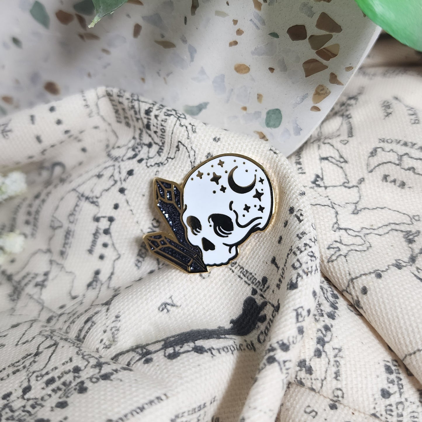 Skull and Crystals Enamel Pin